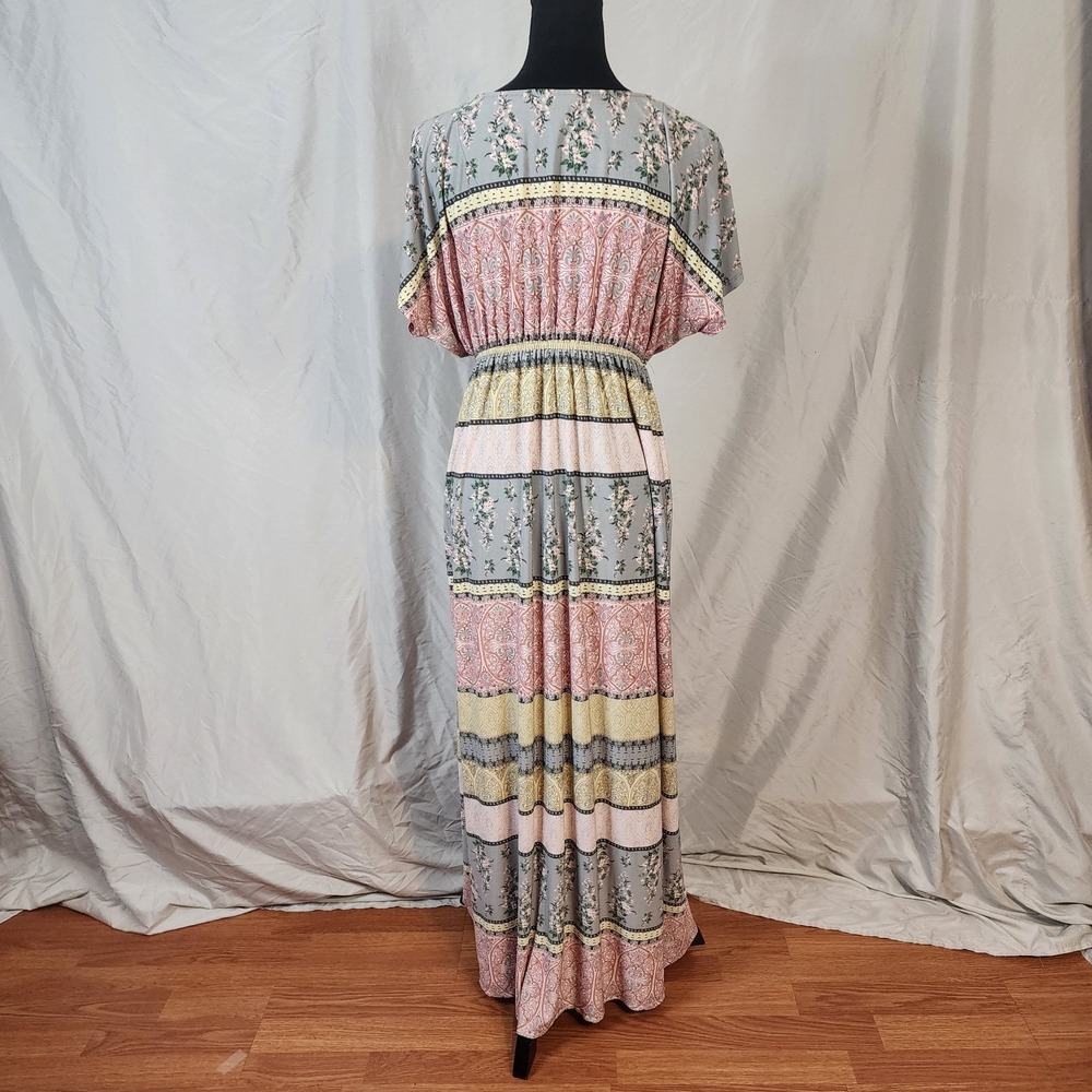 STYLE & CO Size Large Multicolor Boho Chic Dolman Sleeve V-neck Maxi Dress EUC - Picture 5 of 7